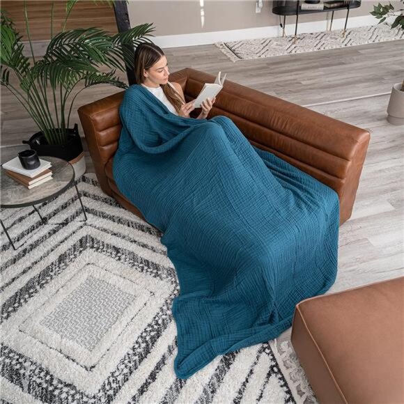 Muslin Blanket for Adults, Extra Large Twin 90” x 66”,6 Layer Cooling Cotton - Picture 3 of 7